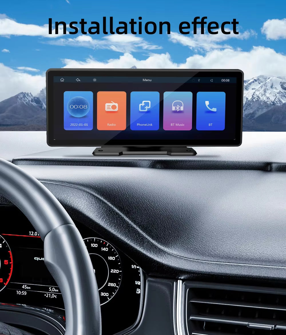 10.26-Inch Portable MP5 Multimedia Video Player with Android Auto, Wireless CarPlay, HD Rearview Camera, and Car Radio Functionality