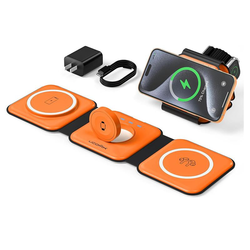 Awwpicks UCOMX 3-in-1 Wireless Charging Station for iPhone, Foldable Travel Charger for iPhone, AirPods, and Apple Watch - Ideal Christmas Gift