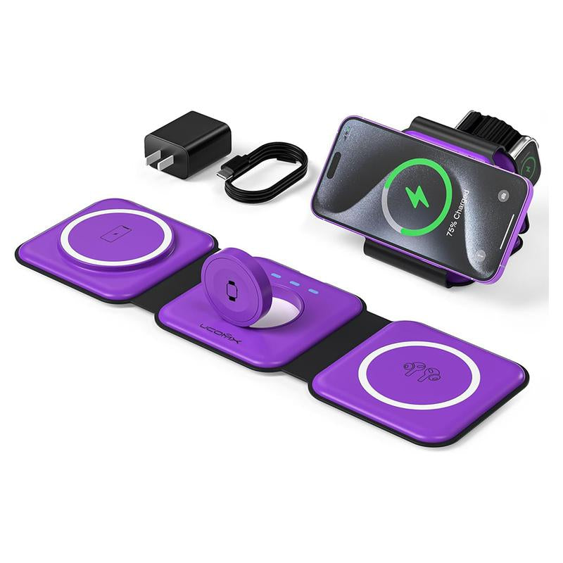 Awwpicks UCOMX 3-in-1 Wireless Charging Station for iPhone, Foldable Travel Charger for iPhone, AirPods, and Apple Watch - Ideal Christmas Gift
