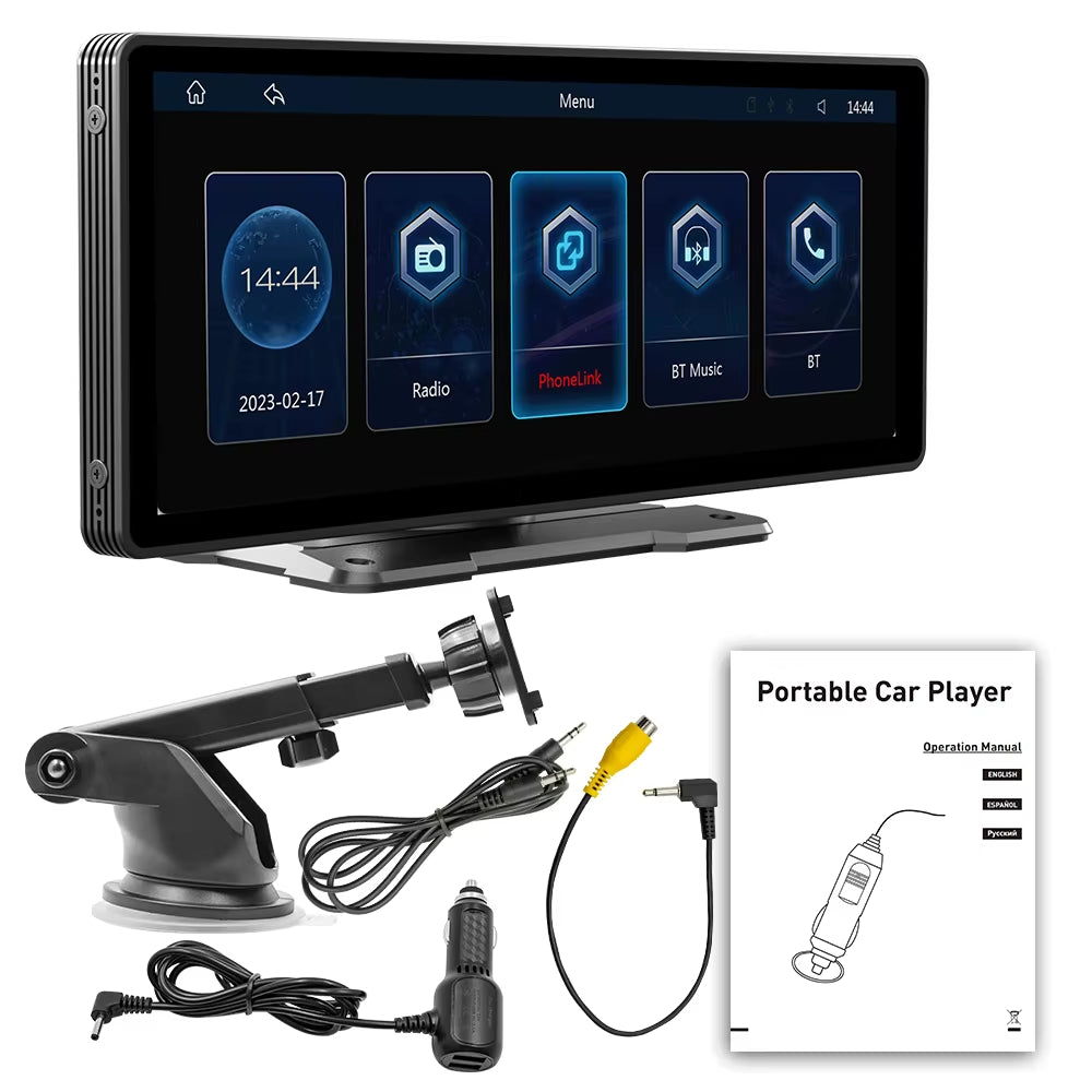 10.26-Inch Portable MP5 Multimedia Video Player with Android Auto, Wireless CarPlay, HD Rearview Camera, and Car Radio Functionality