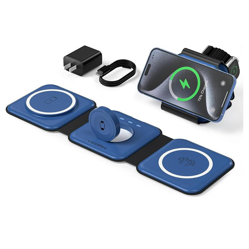 Awwpicks UCOMX 3-in-1 Wireless Charging Station for iPhone, Foldable Travel Charger for iPhone, AirPods, and Apple Watch - Ideal Christmas Gift