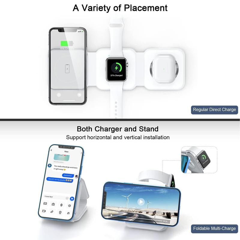Awwpicks UCOMX 3-in-1 Wireless Charging Station for iPhone, Foldable Travel Charger for iPhone, AirPods, and Apple Watch - Ideal Christmas Gift
