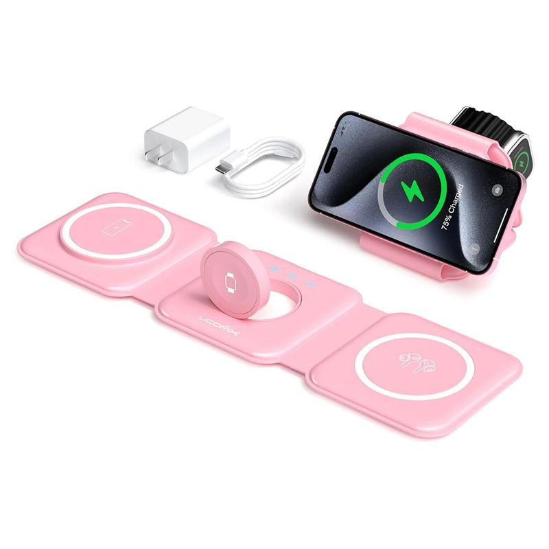 Awwpicks UCOMX 3-in-1 Wireless Charging Station for iPhone, Foldable Travel Charger for iPhone, AirPods, and Apple Watch - Ideal Christmas Gift