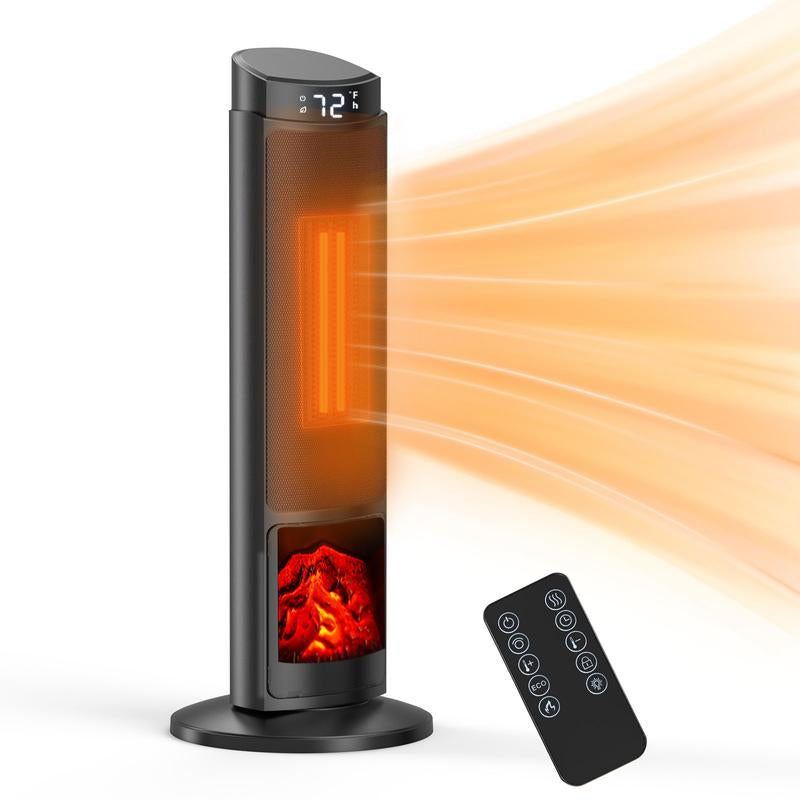 Sweetcrispy 23-Inch Portable Indoor Space Heater with Remote Thermostat, 7 Light Modes, 70° Oscillation, 12-Hour Timer, Adjustable Heating up to 95°F, and Tip-Over Protection