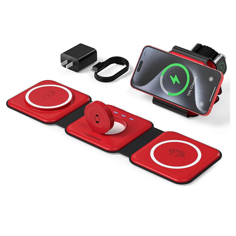 Awwpicks UCOMX 3-in-1 Wireless Charging Station for iPhone, Foldable Travel Charger for iPhone, AirPods, and Apple Watch - Ideal Christmas Gift
