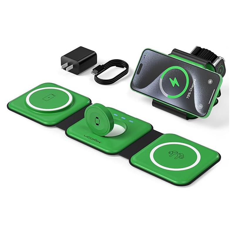 Awwpicks UCOMX 3-in-1 Wireless Charging Station for iPhone, Foldable Travel Charger for iPhone, AirPods, and Apple Watch - Ideal Christmas Gift